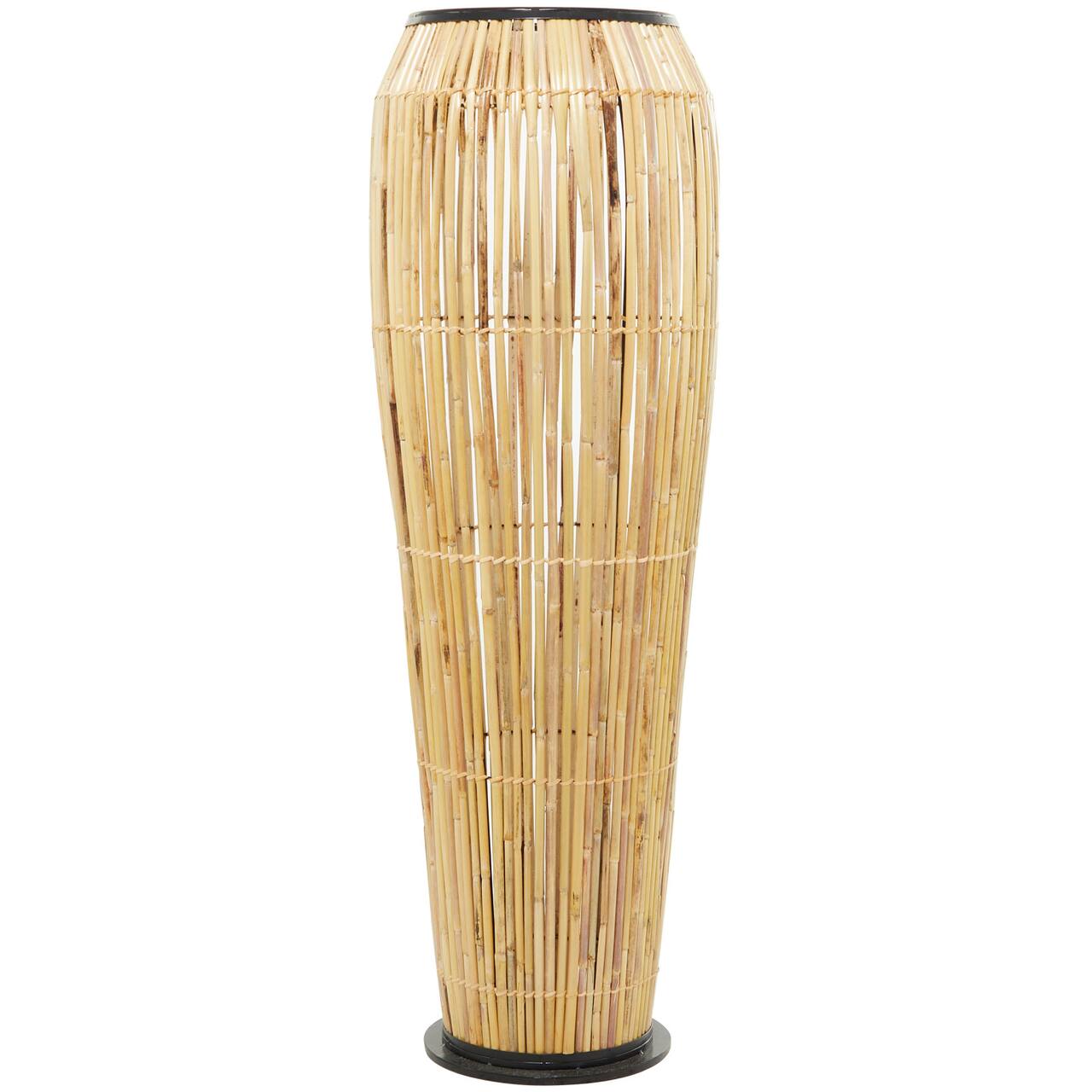 Brown Wicker Handmade Slatted Frame Vase with Black Metal Accents